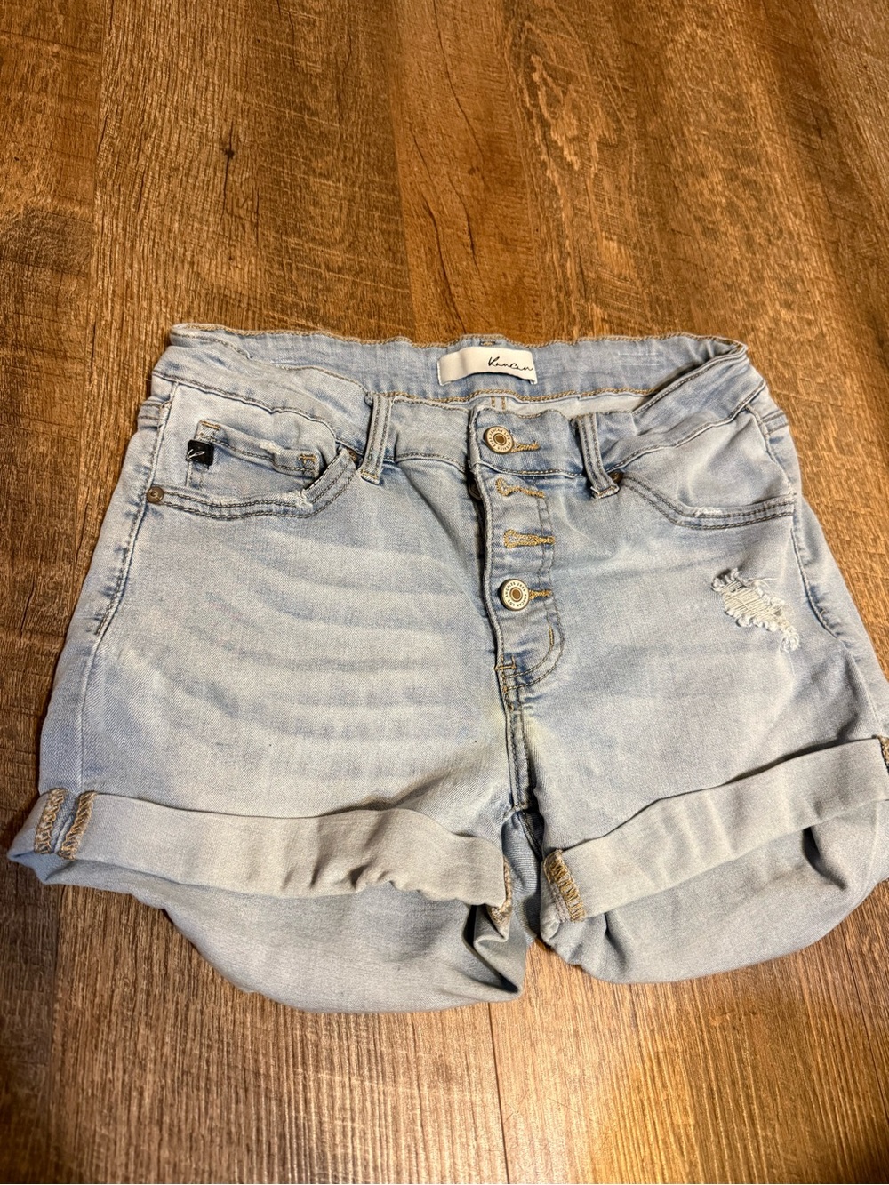 Kancan Pale Blue Rolled Cuff High-Rise Denim Shorts